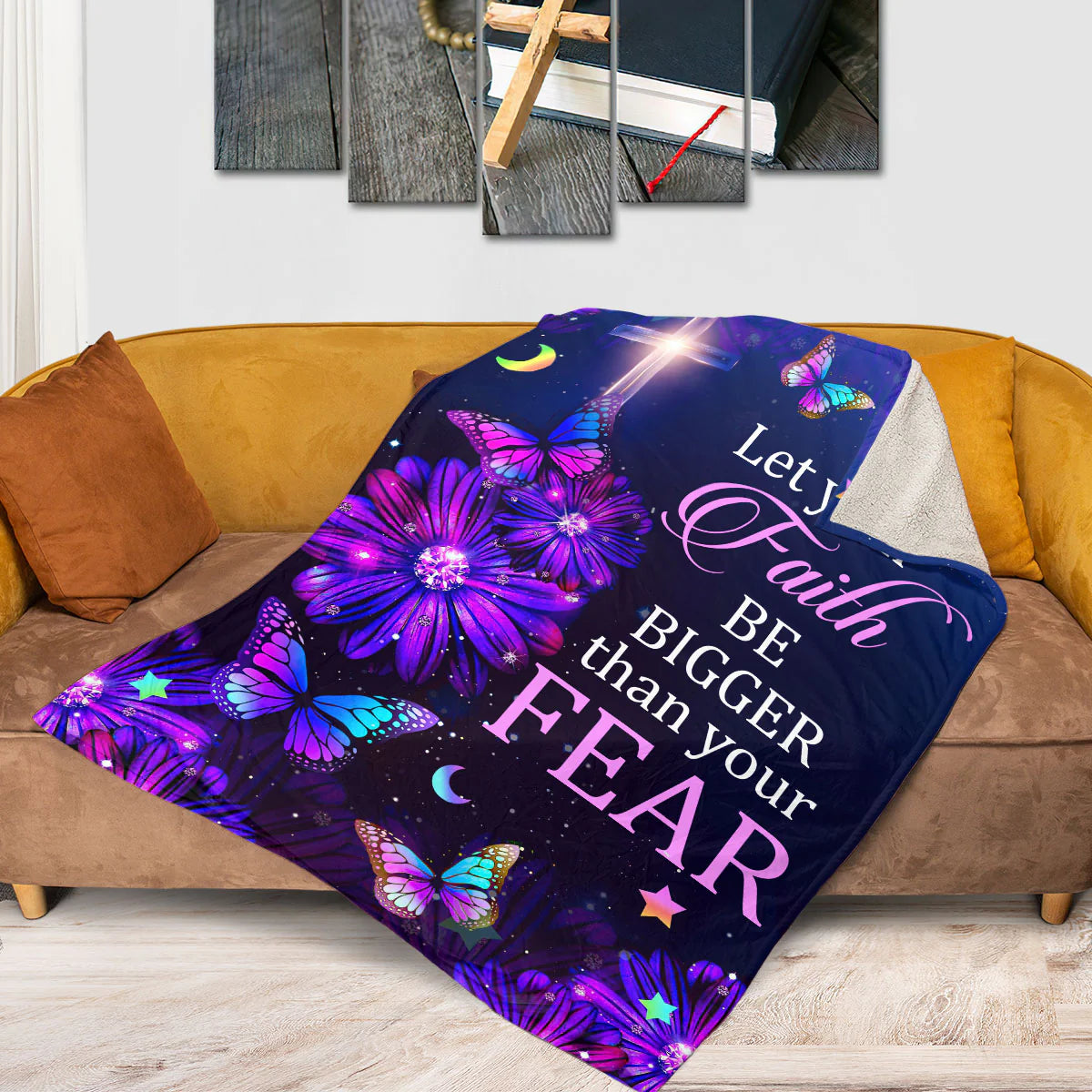 Let Your Faith Be Bigger Than Your Fear | Daisy & Butterfly | Hebrews 13:6 | Fleece Blanket