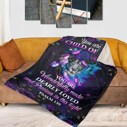 You Are A Child Of God | Psalm 139 | Fleece Blanket | Lion And Butterfly | Religious Gift For Christians