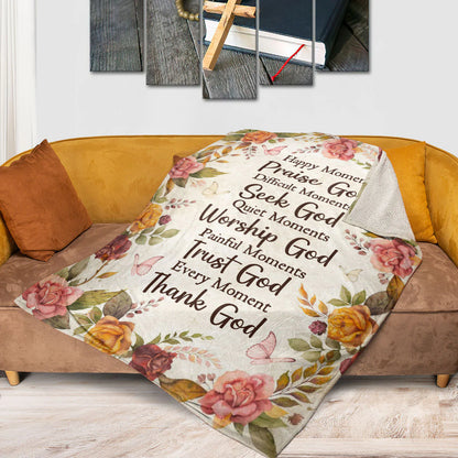 Praise God, Trust God, Thank God | Fleece Blanket For Christians | Roses And Butterfly