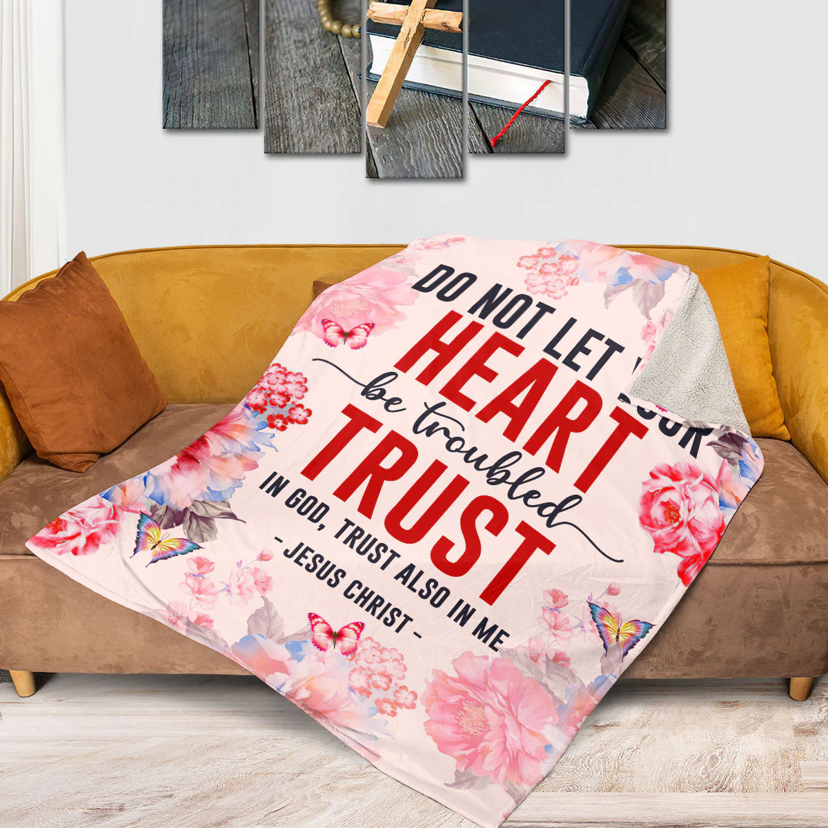 Let Not Your Heart Be Troubled | John 14:1 | Flower And Butterfly | Beautiful Fleece Blanket