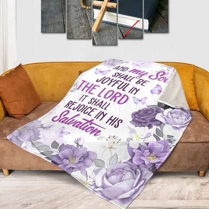 Christian Fleece Blanket | Flower And Butterfly | Psalm 35:9 | My Soul Shall Be Joyful In The Lord