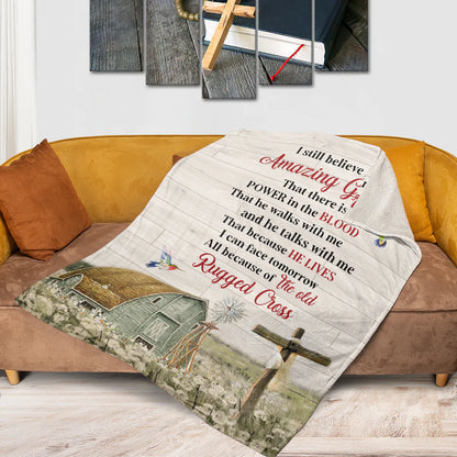 Christian Fleece Blanket, Amazing Grace Old Rugged Cross Faith Quote