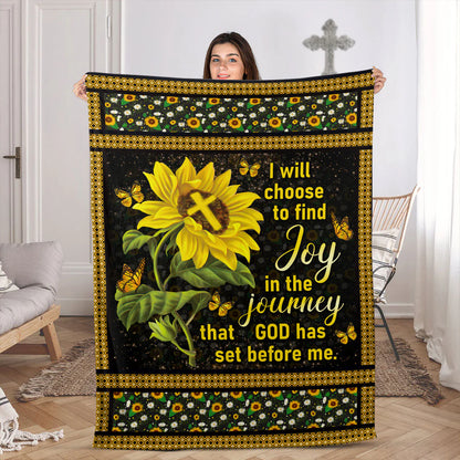 I Will Choose To Find Joy In The Journey | Sunflower And Cross | Stunning Fleece Blanket