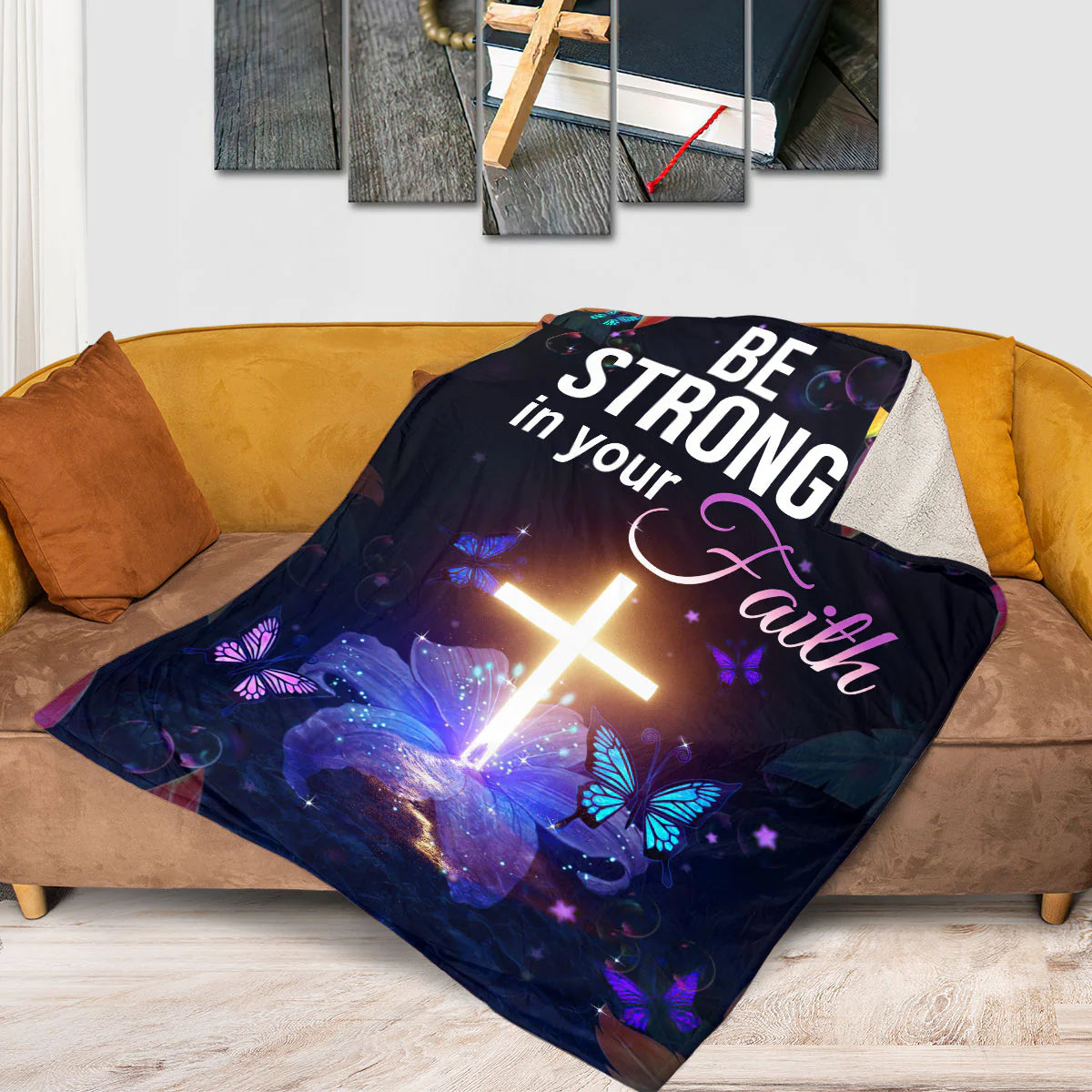 Stunning Cross Fleece Blanket | Be Strong In Your Faith | Colossians 2:7 | Lily And Butterfly