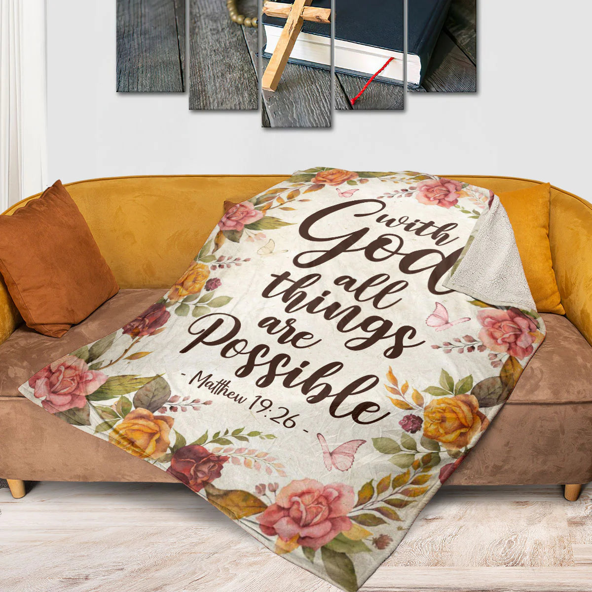 Matthew 19:26 | Rose And Butterfly | With God All Things Are Possible | Fleece Blanket