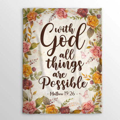 Matthew 19:26 | Rose And Butterfly | With God All Things Are Possible | Fleece Blanket