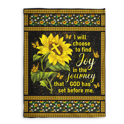 I Will Choose To Find Joy In The Journey | Sunflower And Cross | Stunning Fleece Blanket