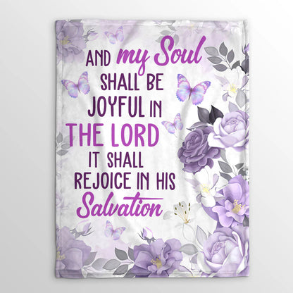 Christian Fleece Blanket | Flower And Butterfly | Psalm 35:9 | My Soul Shall Be Joyful In The Lord