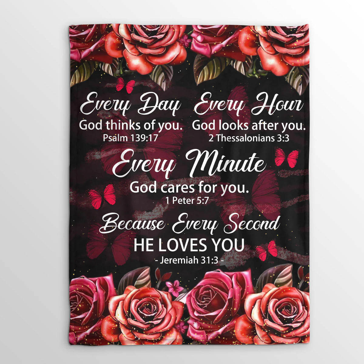 Every Hour God Looks After You | Rose And Butterfly | Gorgeous Fleece Blanket For Christians