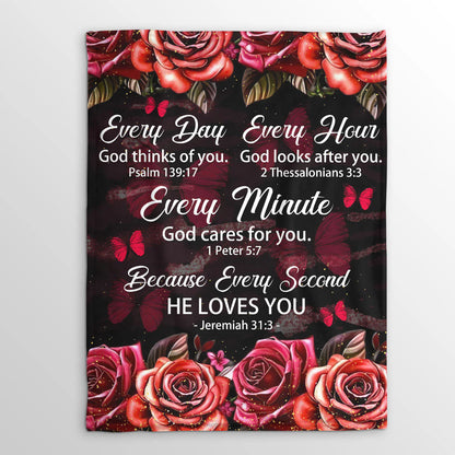 Every Hour God Looks After You | Rose And Butterfly | Gorgeous Fleece Blanket For Christians