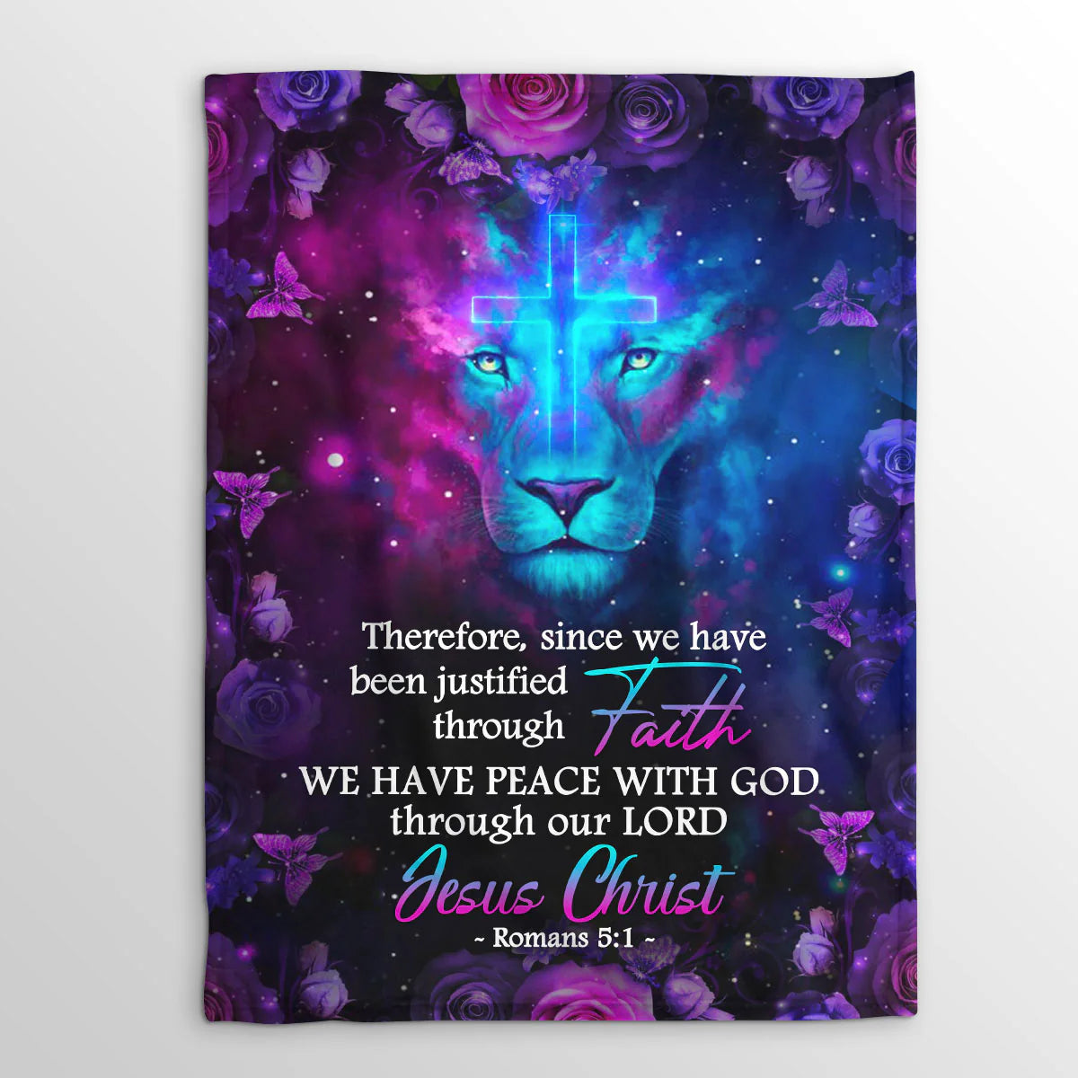 Lion And Rose | Shining Cross Fleece Blanket | Romans 5:1 | We Have Peace With God