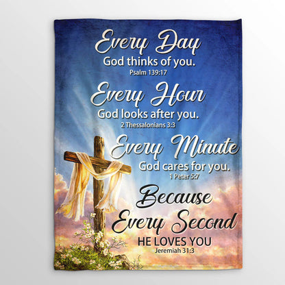 Every Minute God Cares For You | Cross Fleece Blanket | Ideal Gift For Church Members