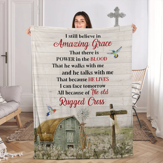 Christian Fleece Blanket, Amazing Grace Old Rugged Cross Faith Quote