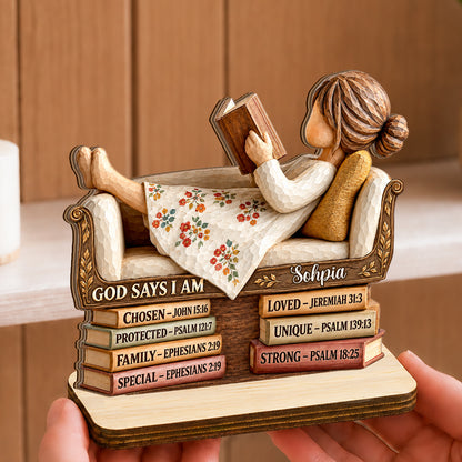 God Says I Am, Gift For Her | Personalized 2-Layer Wood Plaque With Flat Base