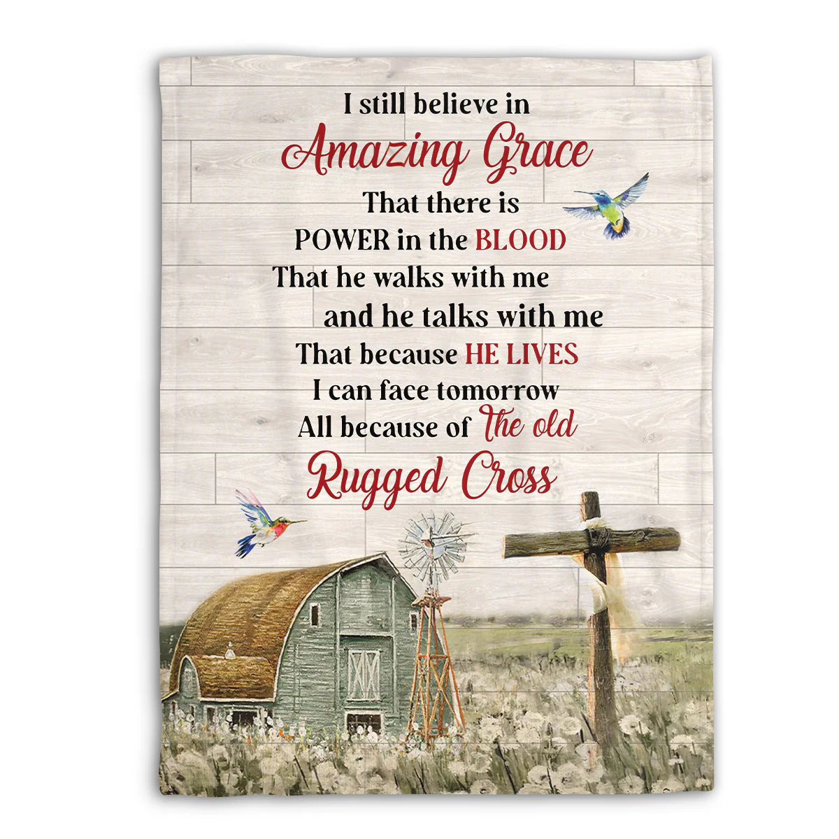 Christian Fleece Blanket, Amazing Grace Old Rugged Cross Faith Quote