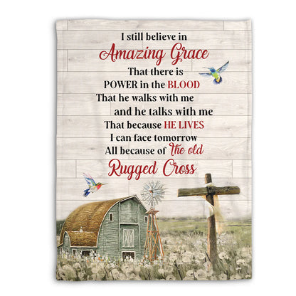 Christian Fleece Blanket, Amazing Grace Old Rugged Cross Faith Quote