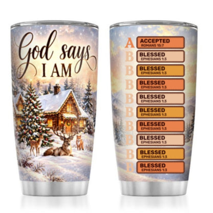 God Says I Am, Gift For Women | Personalized Stainless Steel Tumbler
