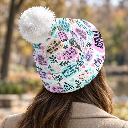 My Daily Bible Affirmations, Christian Gifts For Mom, Grandma, Daughter, Sister | Personalized Bobble Beanie Hat