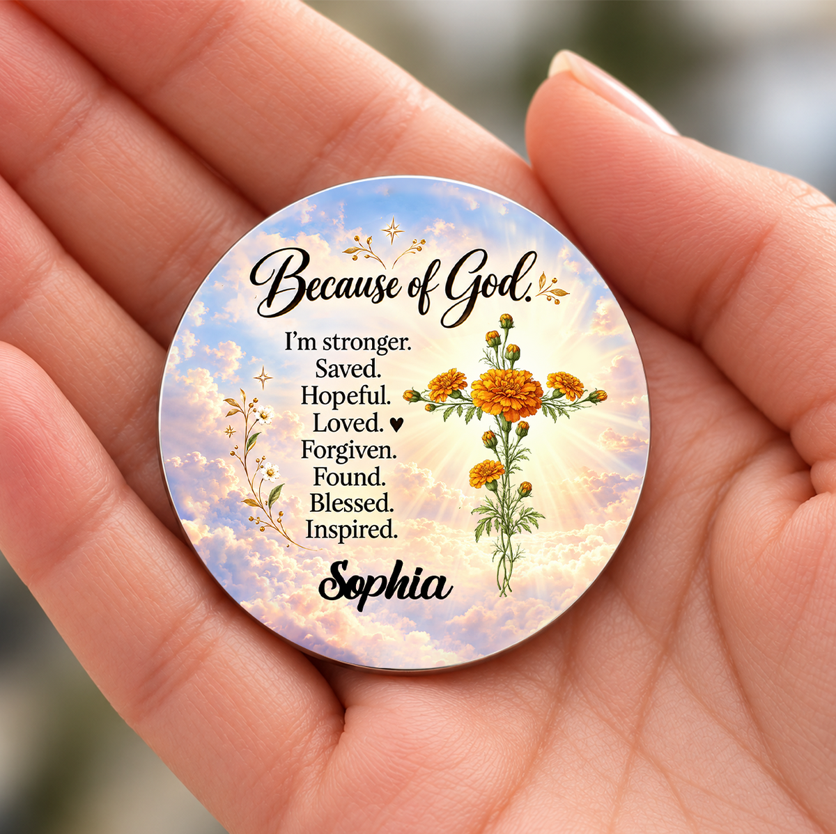 Stronger Because Of God, Gift For Loved One | Personalized Pocket Hug