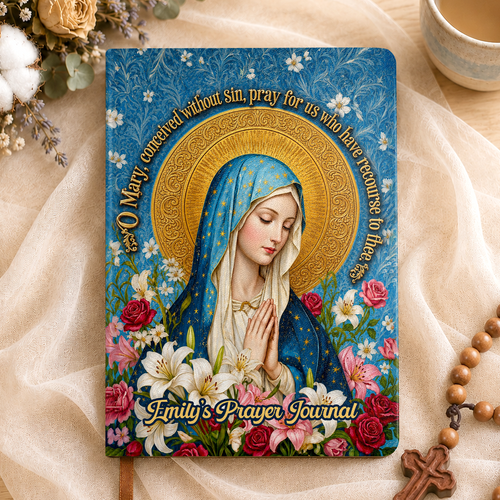 Our Lady Of Grace And Roses, Gift For Mom | Personalized Leather Cover Notebook