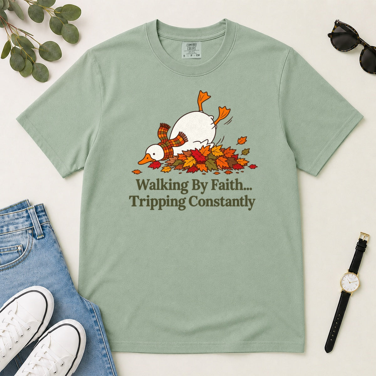 Walking By Faith Tripping Constantly, Gift For Funny Christians - 2D Unisex Garment-dyed T-shirt