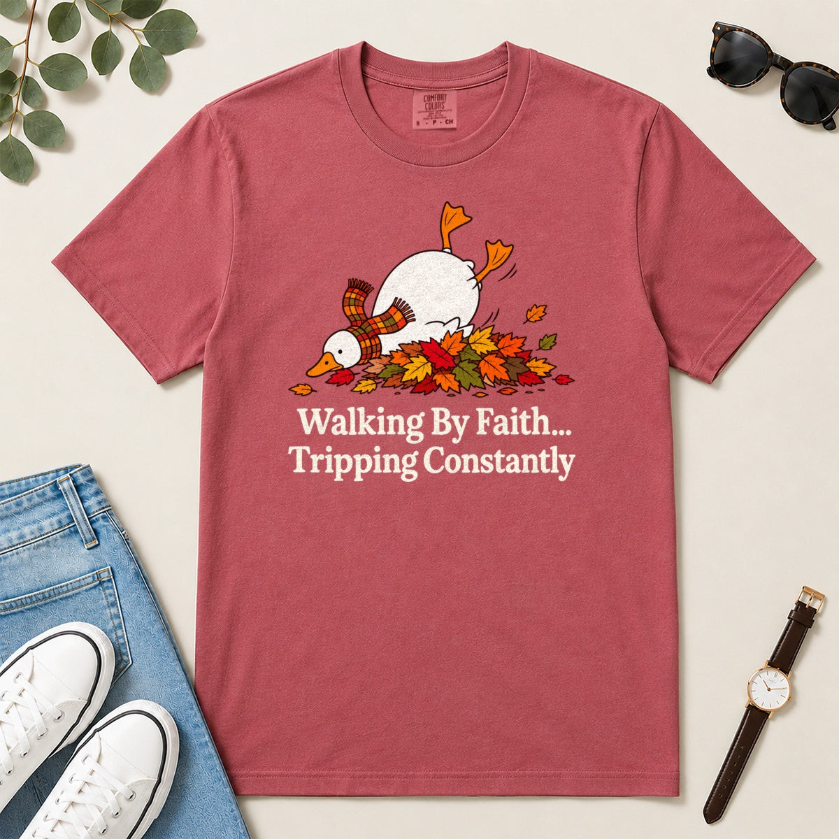 Walking By Faith Tripping Constantly, Gift For Funny Christians - 2D Unisex Garment-dyed T-shirt