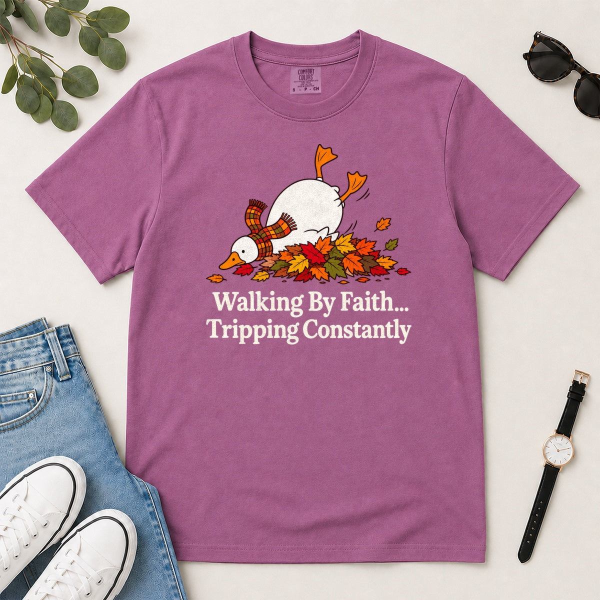 Walking By Faith Tripping Constantly, Gift For Funny Christians - 2D Unisex Garment-dyed T-shirt