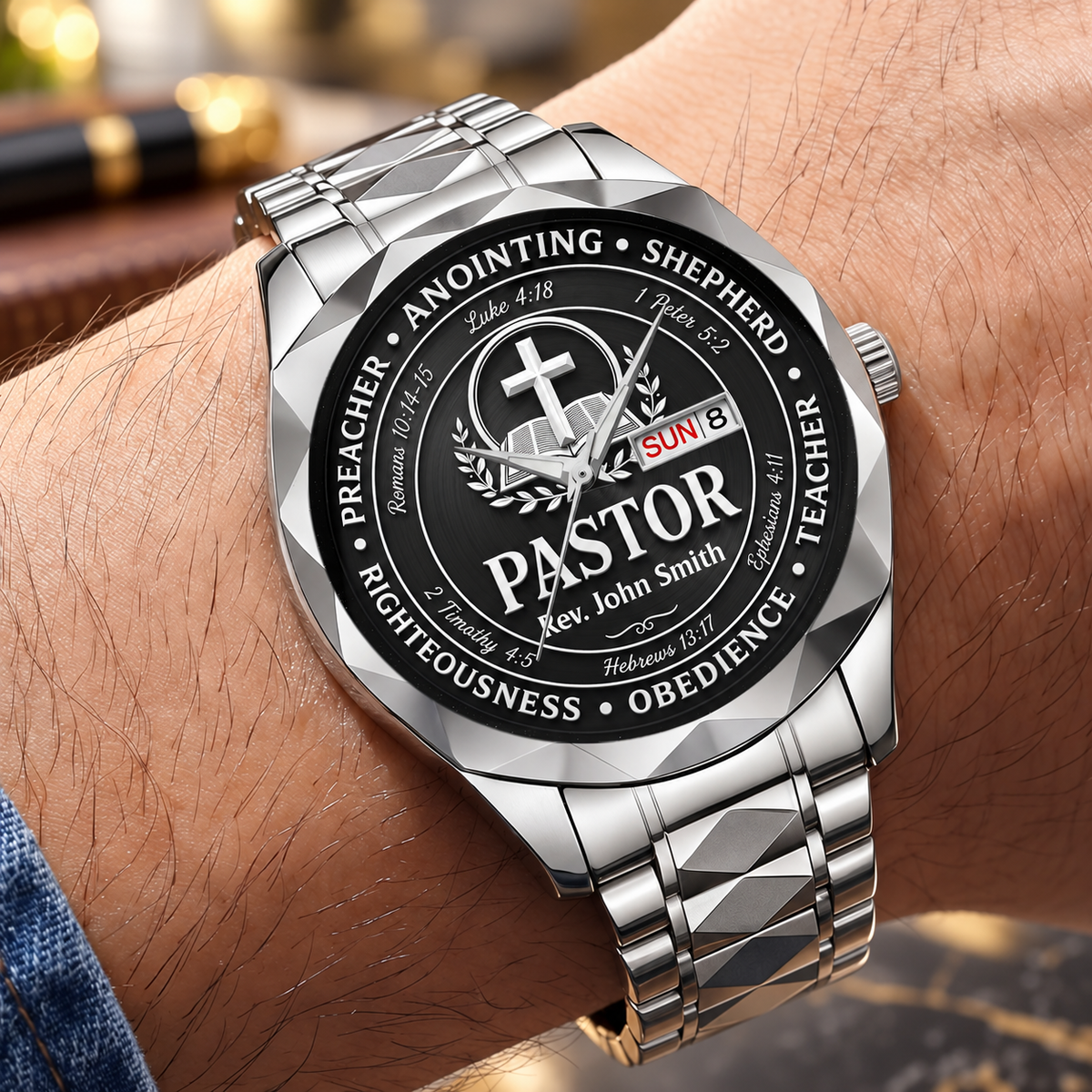 Faithful Shepherd Pastor Tribute, Gift For Pastor - Personalized Men's Wrist Watch