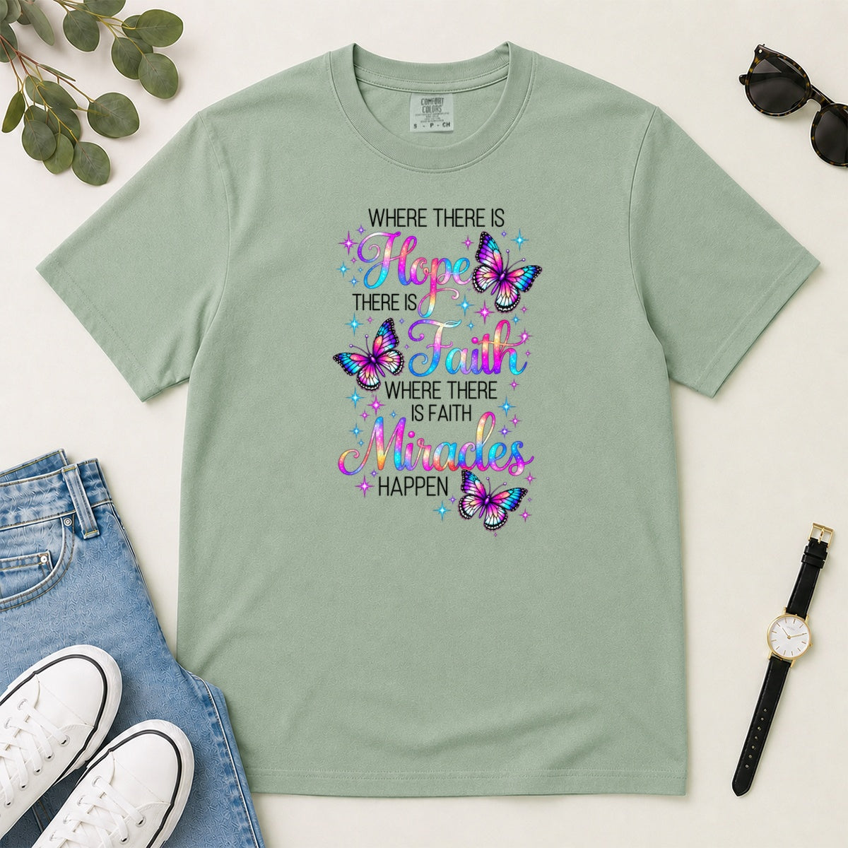 Where There Is Faith Miracles Happen, Gift For Christian Women - 2D Unisex Garment-dyed T-shirt