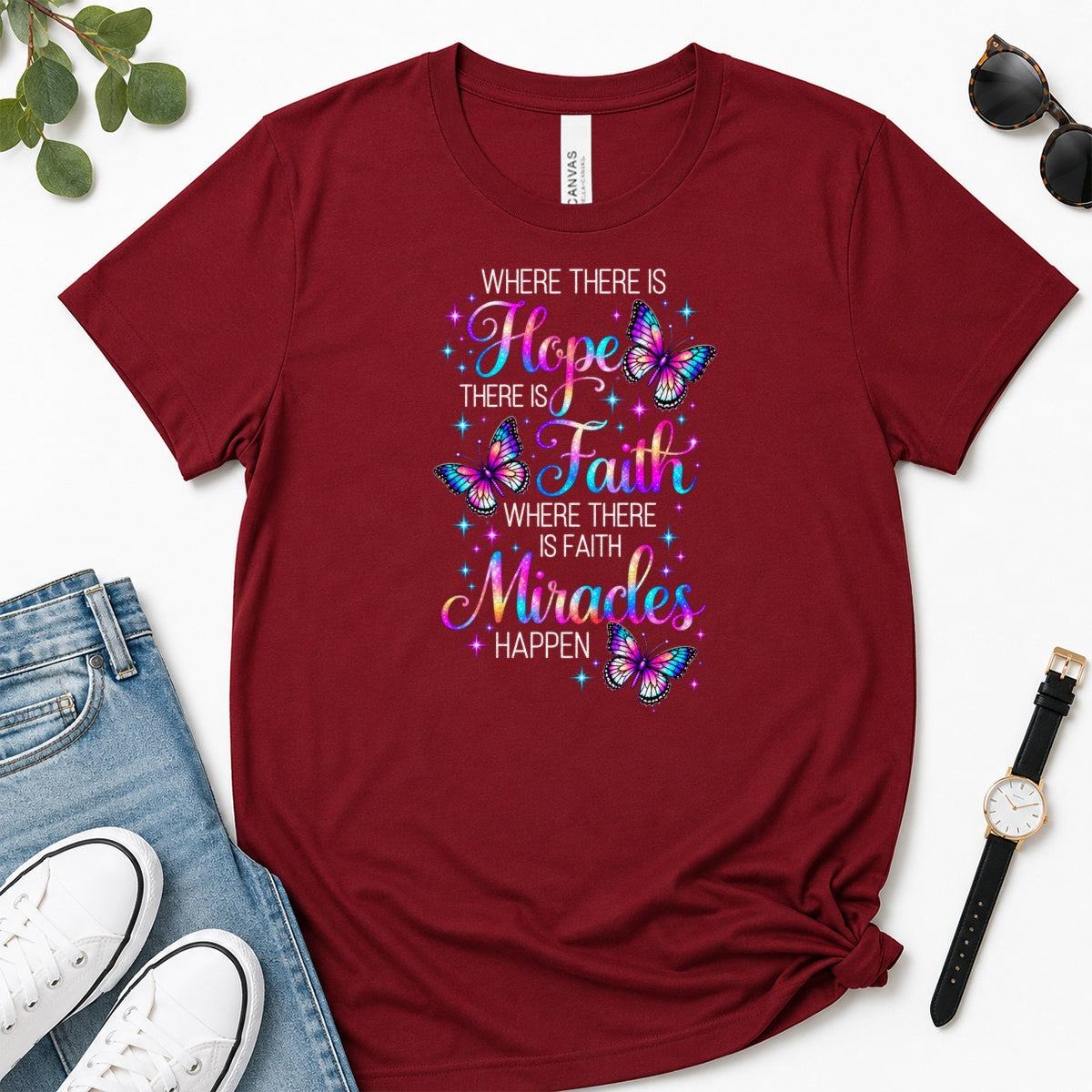 Where There Is Faith Miracles Happen, Gift For Christian Women - 2D Unisex Premium T-shirt