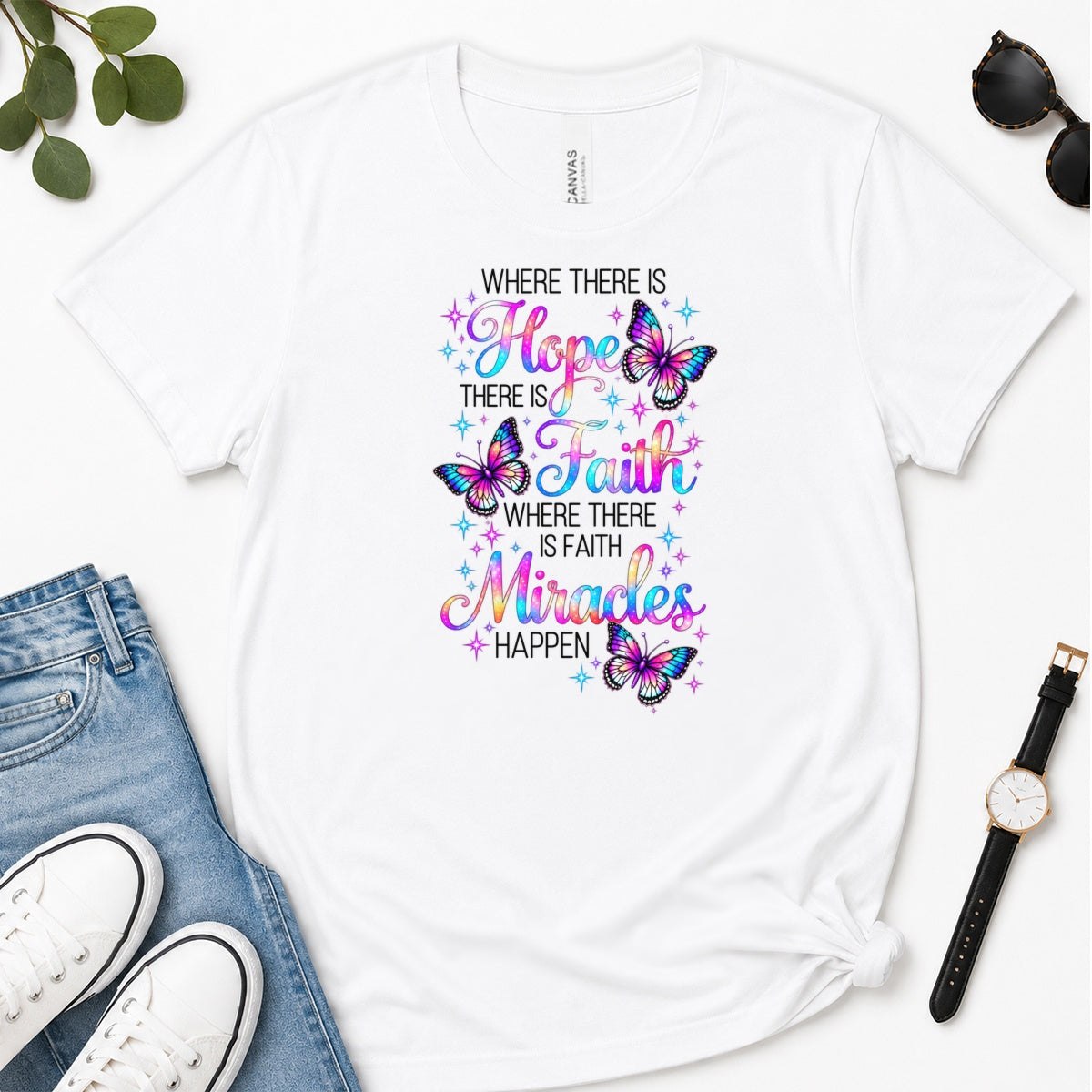 Where There Is Faith Miracles Happen, Gift For Christian Women - 2D Unisex Premium T-shirt