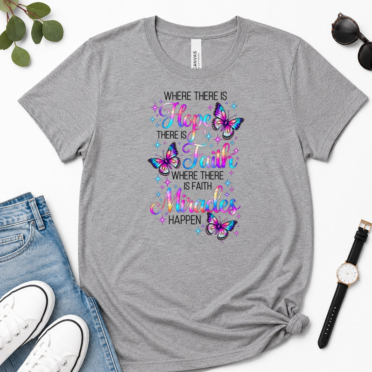 Where There Is Faith Miracles Happen, Gift For Christian Women - 2D Unisex Premium T-shirt
