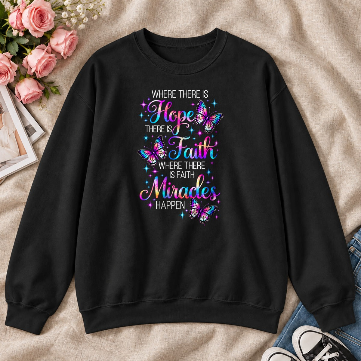 Where There Is Hope There Is Faith Where There Is Faith Miracles Happen, Gift For Christian Women - 2D Unisex Sweatshirt