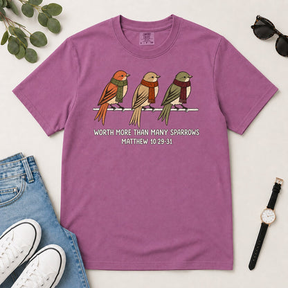 Worth More Than Many Sparrows, Gift For Christian Bird Lovers | 2D Unisex Garment-dyed T-shirt