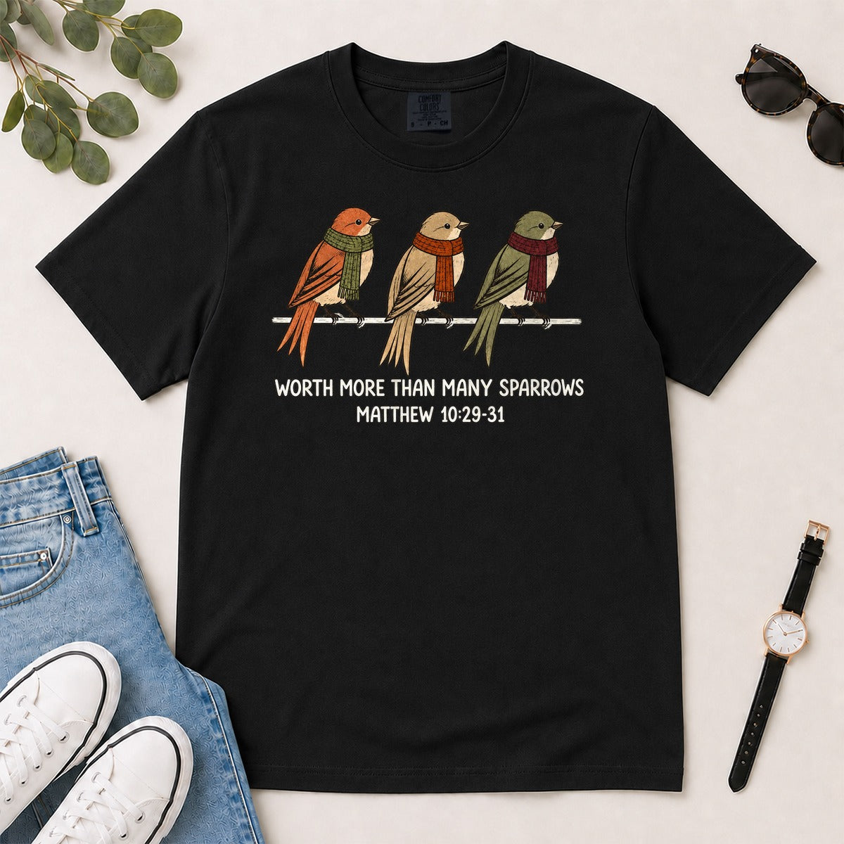 Worth More Than Many Sparrows, Gift For Christian Bird Lovers | 2D Unisex Garment-dyed T-shirt