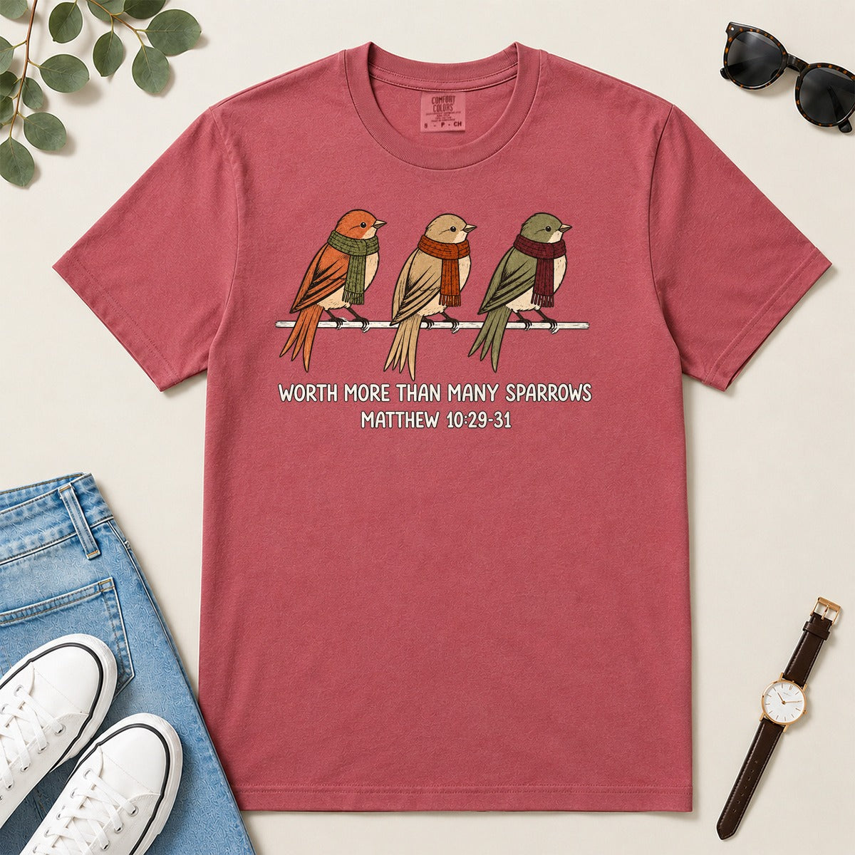 Worth More Than Many Sparrows, Gift For Christian Bird Lovers | 2D Unisex Garment-dyed T-shirt