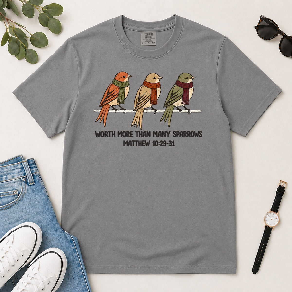 Worth More Than Many Sparrows, Gift For Christian Bird Lovers | 2D Unisex Garment-dyed T-shirt
