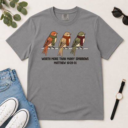 Worth More Than Many Sparrows, Gift For Christian Bird Lovers | 2D Unisex Garment-dyed T-shirt