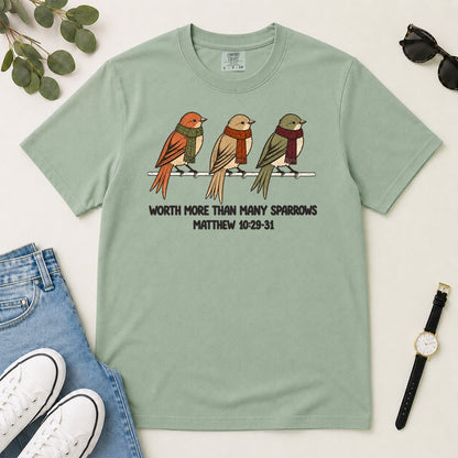 Worth More Than Many Sparrows, Gift For Christian Bird Lovers | 2D Unisex Garment-dyed T-shirt