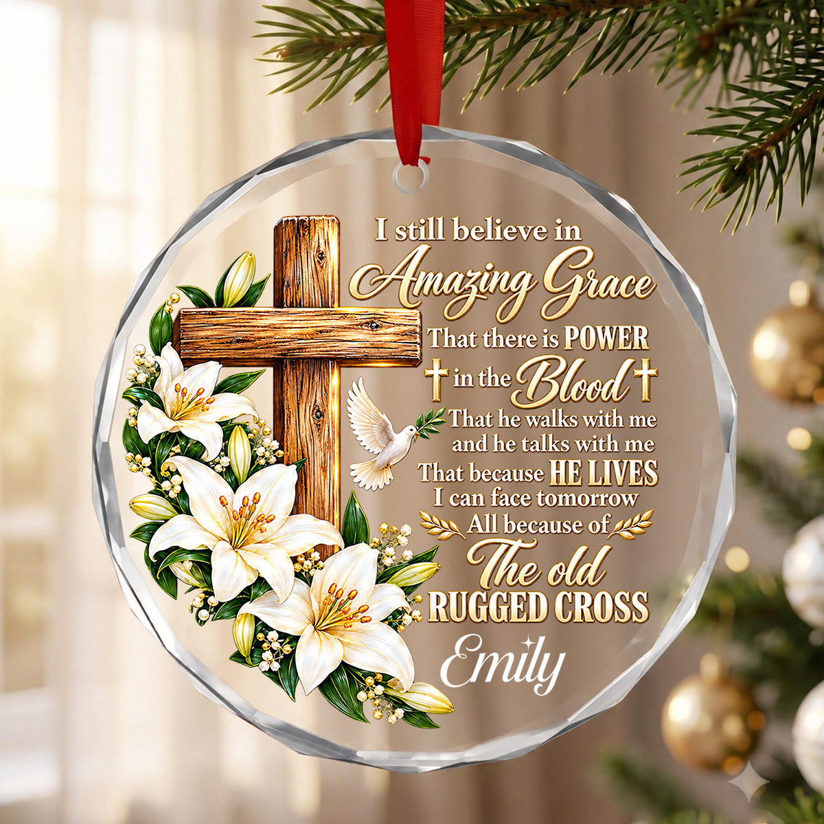 Amazing Grace, Gift For Mom | Personalized Round Shaped Glass Ornament