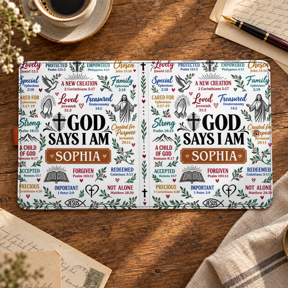 What God Says About You, Gift For Women | Personalized Leather Notebook Cover With Pocket