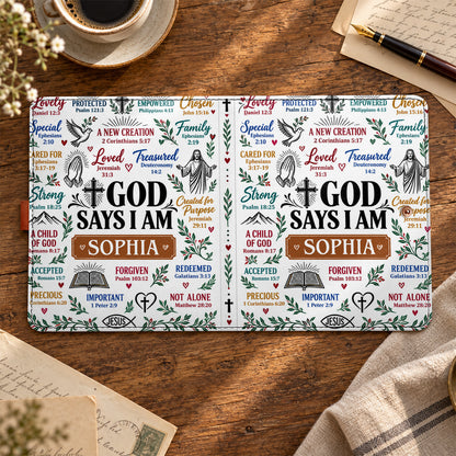 What God Says About You, Gift For Women | Personalized Leather Notebook Cover With Pocket