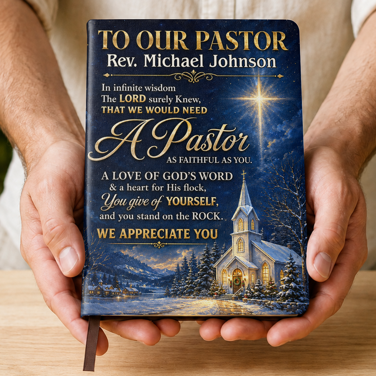 Faithful Pastor Tribute, Gift For Pastor | Personalized Leather Cover Notebook