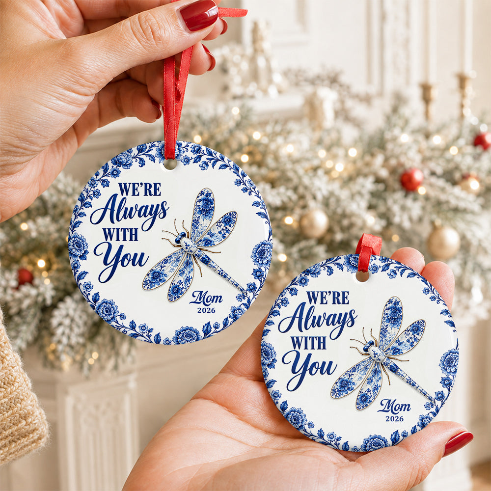 Remembrance Dragonfly, Personalized Gift For Family - Personalized Heart Shaped Ceramic Ornament