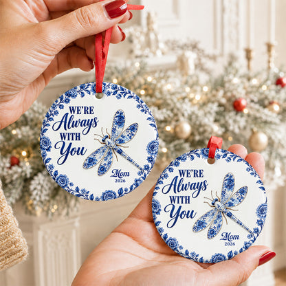 Remembrance Dragonfly, Personalized Gift For Family - Personalized Heart Shaped Ceramic Ornament