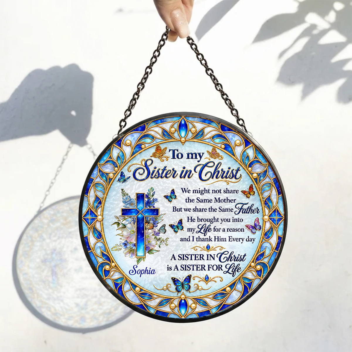 Sister In Christ, Christian Gifts For Sister In Christ | Personalized Stained Glass Window Hanging Suncatcher