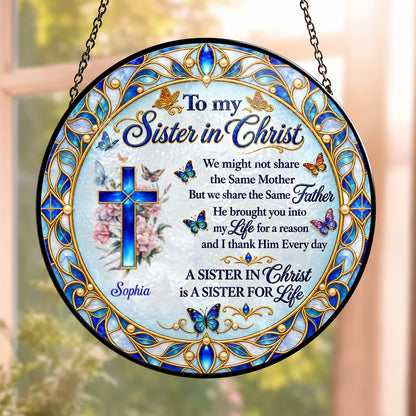 Sister In Christ, Christian Gifts For Sister In Christ | Personalized Stained Glass Window Hanging Suncatcher