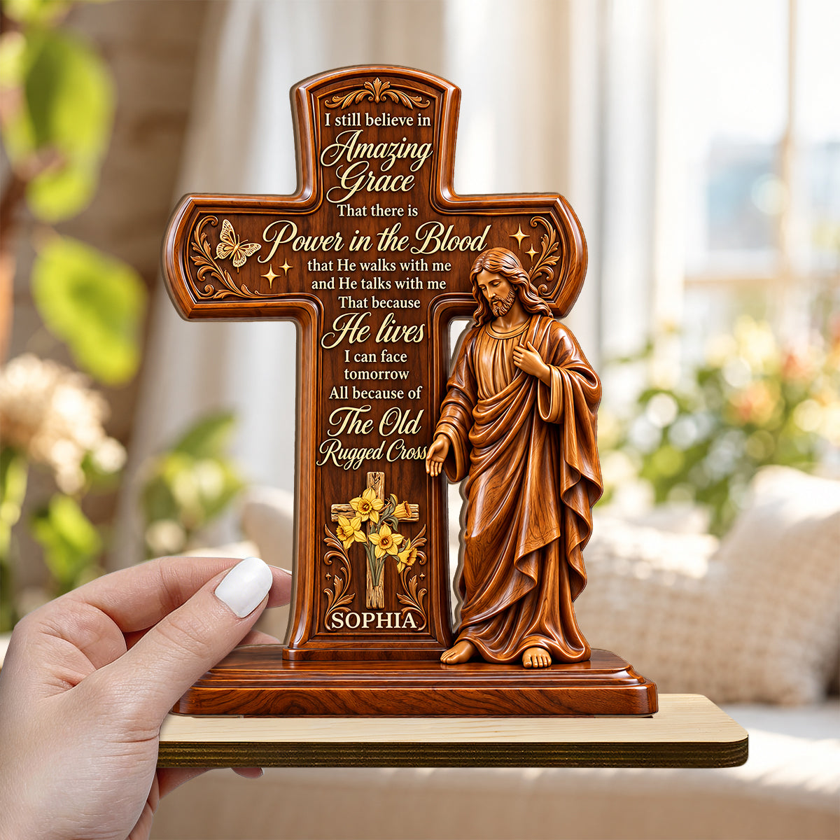 Amazing Grace, Gift For Loved One | Personalized 2-Layer Wood Plaque With Flat Base
