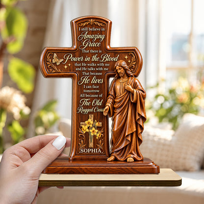 Amazing Grace, Gift For Loved One | Personalized 2-Layer Wood Plaque With Flat Base