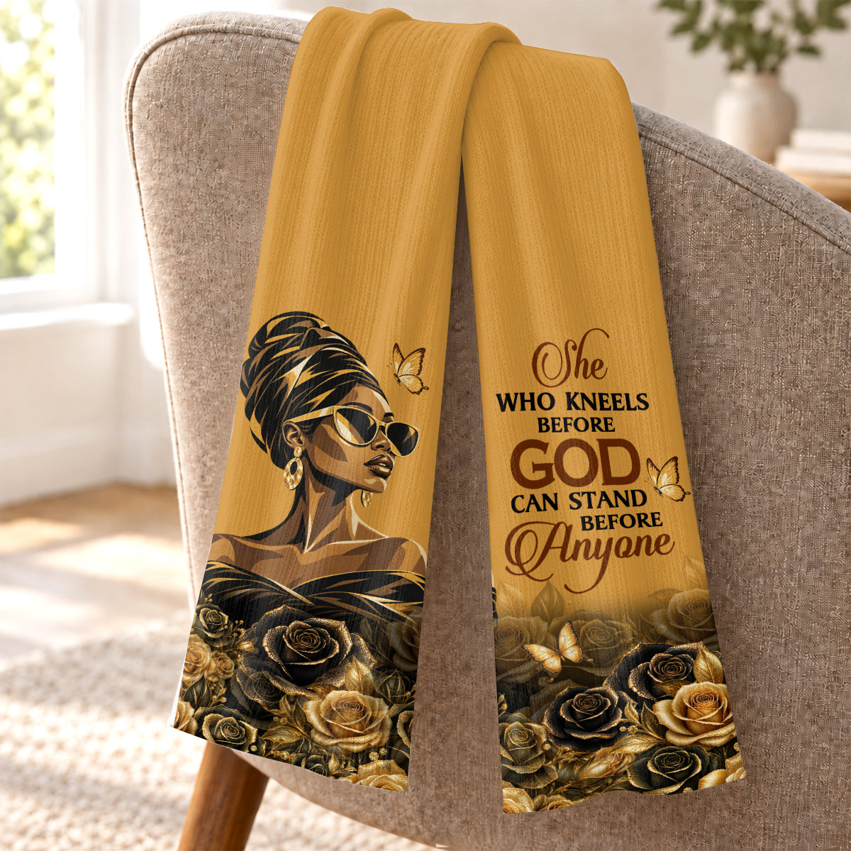 She Who Kneels Before God Can Stand Before Anyone, Gift For Women | Personalized Scarf